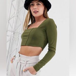 Khaki Square Neck Crop Top